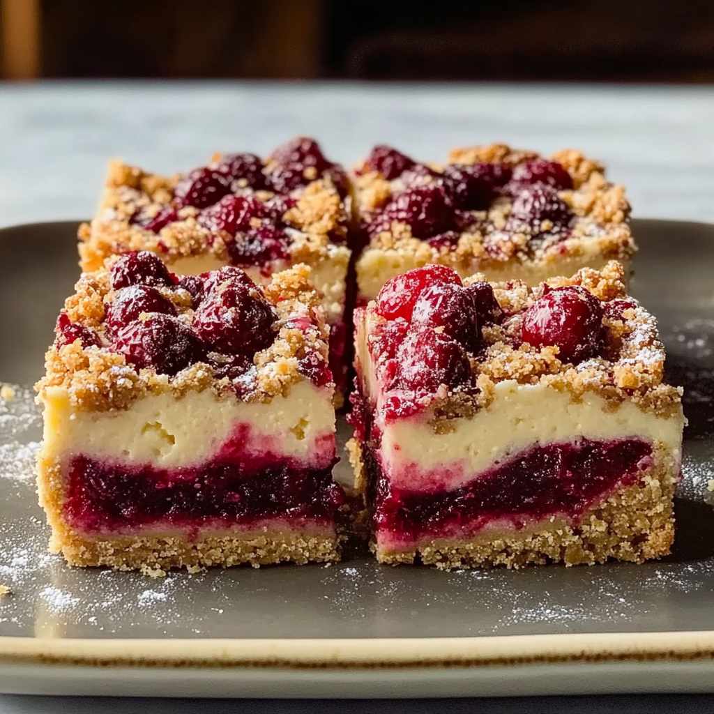 Holiday Cranberry Crumble Cheesecake Bars