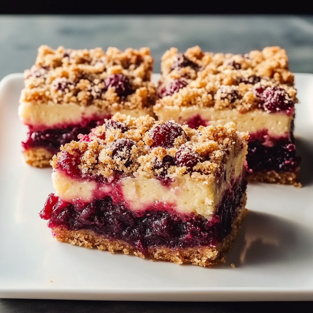 Holiday Cranberry Crumble Cheesecake Bars