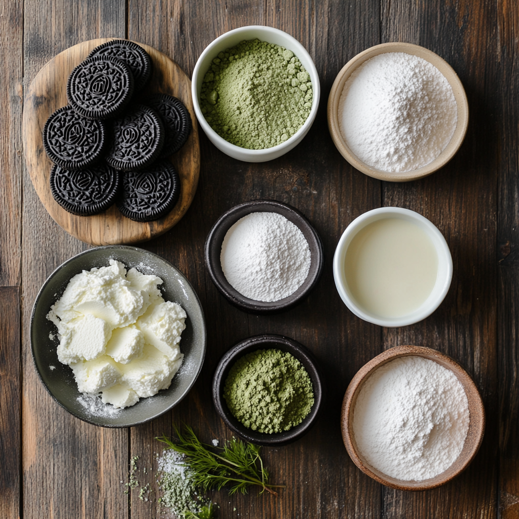 No-Bake Matcha Cheesecake with Oreo Crust ingredients