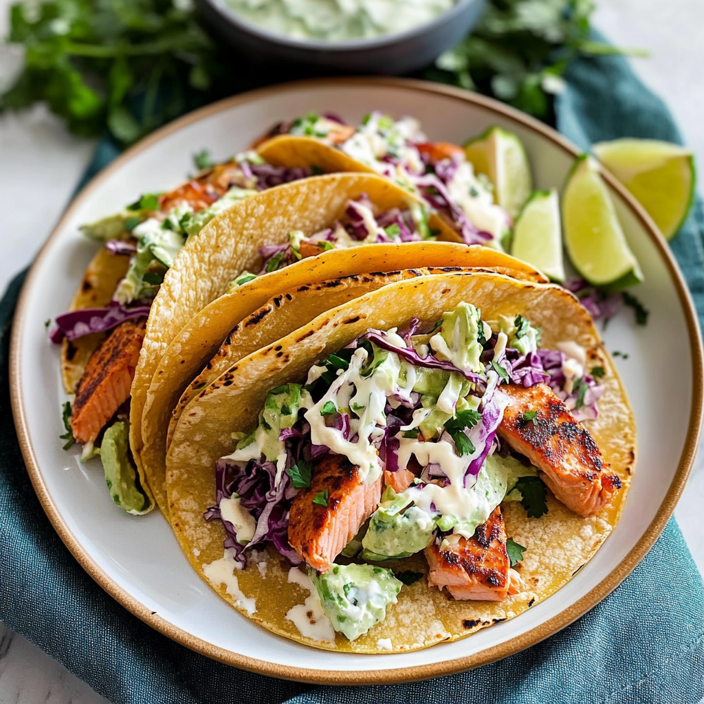Quick and Easy Salmon Tacos with Yogurt Slaw