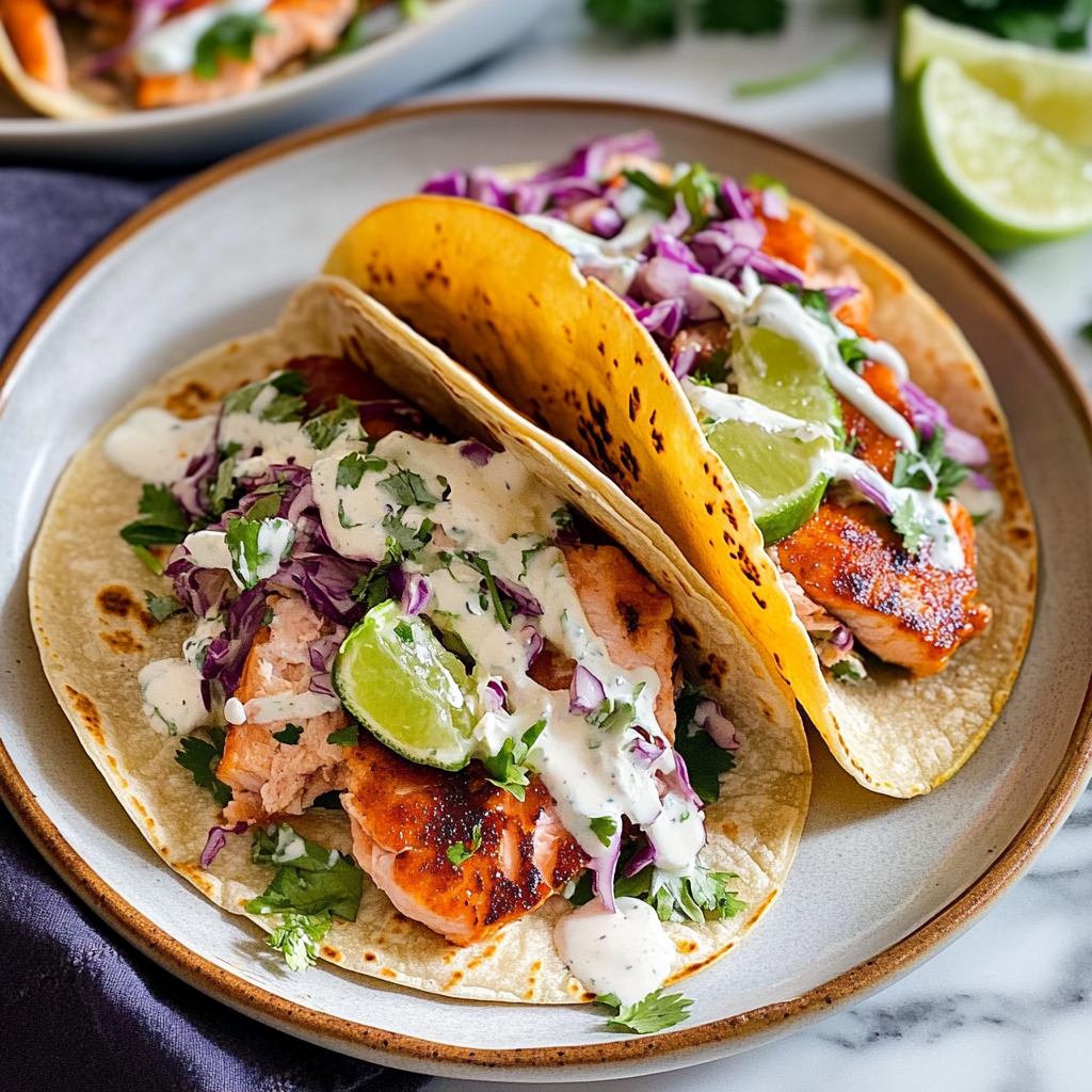 Quick and Easy Salmon Tacos with Yogurt Slaw