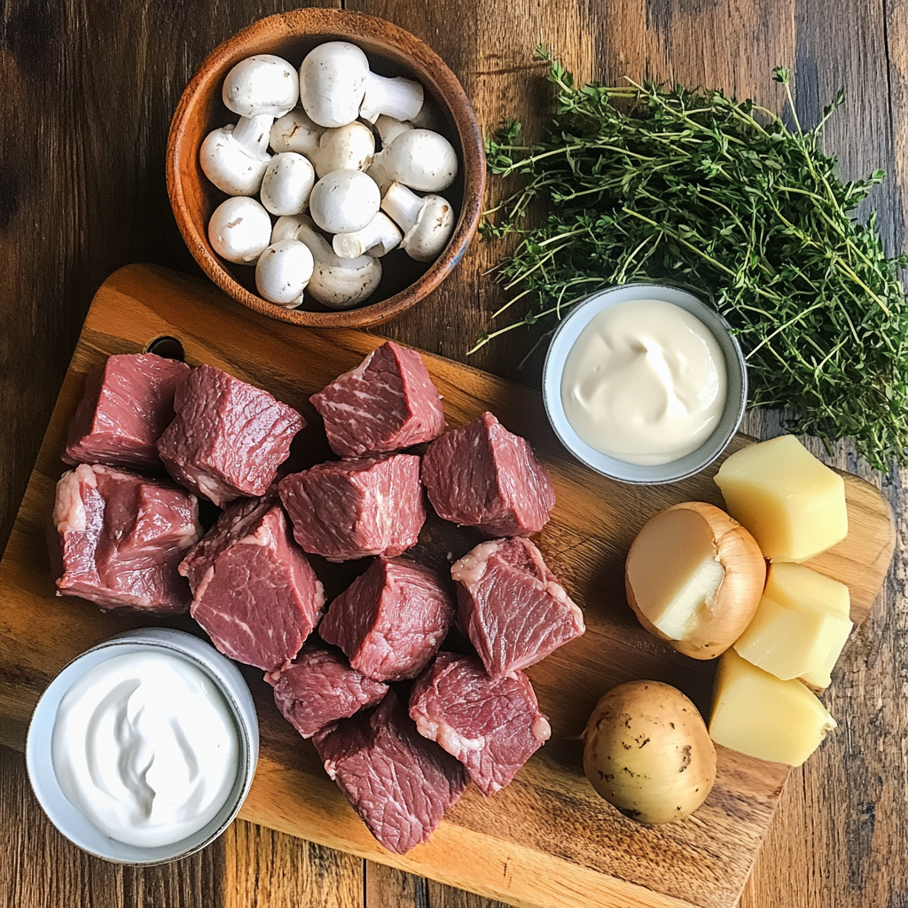 Slow Cooker Beef Stroganoff Stew ingredients