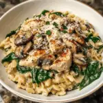 Creamy Spinach Mushroom Orzo with Chicken